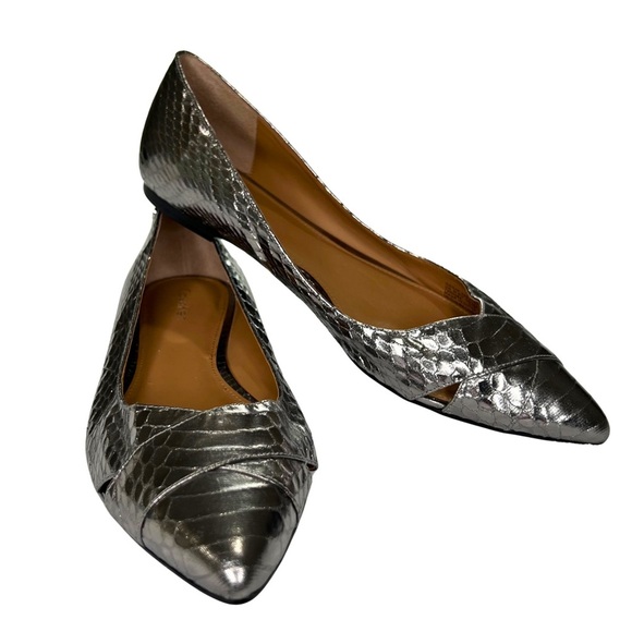 Calvin Klein Flats GAILIA Pointed Toe Shoes Faux Snakeskin Y2K Metallic Silver 9 - Picture 17 of 17